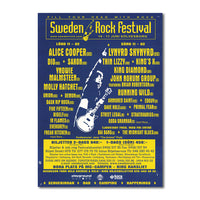 Poster 2000, 50x70cm är en blågul Sweden Rock Festival-affisch för Sölvesborg, 10-11 juni. På affischen finns Alice Cooper, Lynyrd Skynyrd, bandnamn, information om evenemanget och en djärv gitarristgrafik.