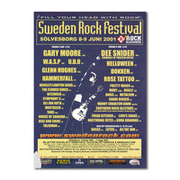 Affischen 2001, 50x70cm, listar band som Gary Moore, W.A.S.P., Dee Snider och Helloween på Sweden Rock festival 8-9 juni i Sölvesborg, med biljettinfo och hemsida längst ner.