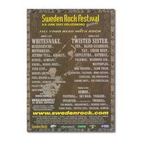 På Poster 2003, 50x70cm finns datum, plats och band som Whitesnake, Queensrÿche och Motörhead i guld och vit text på brun bakgrund.